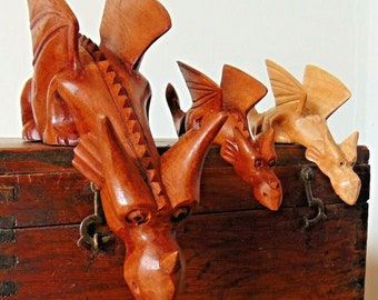 Carved wooden shelf sitting sitter Dragon wood carving ornaments Standard or cute mini size.