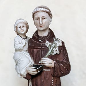 Antique bisque porcelain figurine Saint Anthony. Catholic porcelaine figurine. Collection porcelain. Vintage large Religious Statuary