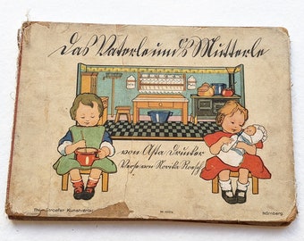 Antique childrens book. Vintage book with old german font. German antique children book. Asta Drucker illustration. Childrens poetry book.