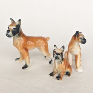 Boxer Dog Family porcelain figurine. Antique Dog Figurine. Dollhouse miniature dog. Vintage porcelain dog family. Dog figurine for dollhouse