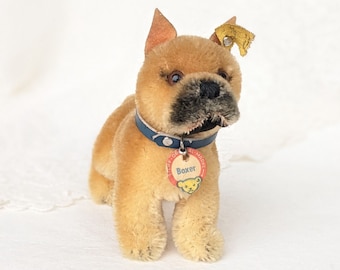 Vintage Steiff Boxer Original. Vintage Dog toy. Stuffed Boxer dog toy. Collection Boxer Steiff. Antique Steiff Dog. Steiff Dog with button.