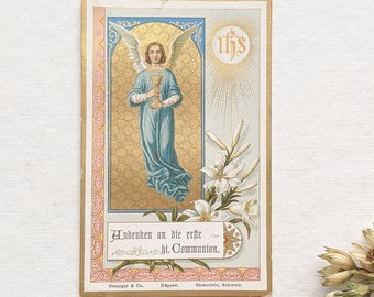 Antique Communion certificate. German Language Communion Certificate. Antique religious art. Memorial of Communion. Baptismal Certificate.