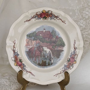 Raro plato de porcelana francesa antigua. Plato coleccionable Sarreguemines. Obernai SARREGUEMINES coleccionables antiguos franceses. Placa con motivo H.Loux.