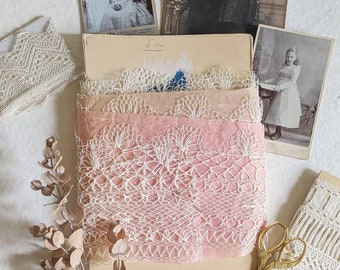 Encaje de algodón grande de 5m. Raro encaje grande antiguo. Adornos de encaje de algodón vintage. Fantástico encaje de 5m en una sola pieza. Antiguo hecho a mano gran encaje recortado.