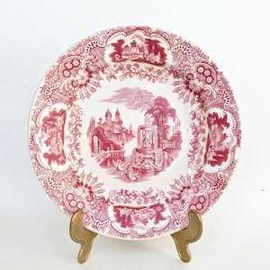 Plato de porcelana vintage La Cartuja Sevilla Pickman. Colección plato de porcelana. Gran placa de porcelana roja y blanca. Cabaña cocina chic.
