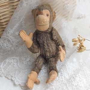 Vintage Stoffaffe Affe. Altes Steiff Affen Spielzeug. Vintage stoffer. Antikermohair-afwerking. Sammlung vintage Affen-speelgoed.