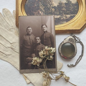 Antique Military Photograph card. Three Austrian Soldiers Cabinet Card. Antique CDV card. 1800's - 1900's Cabinet Card Photograph.