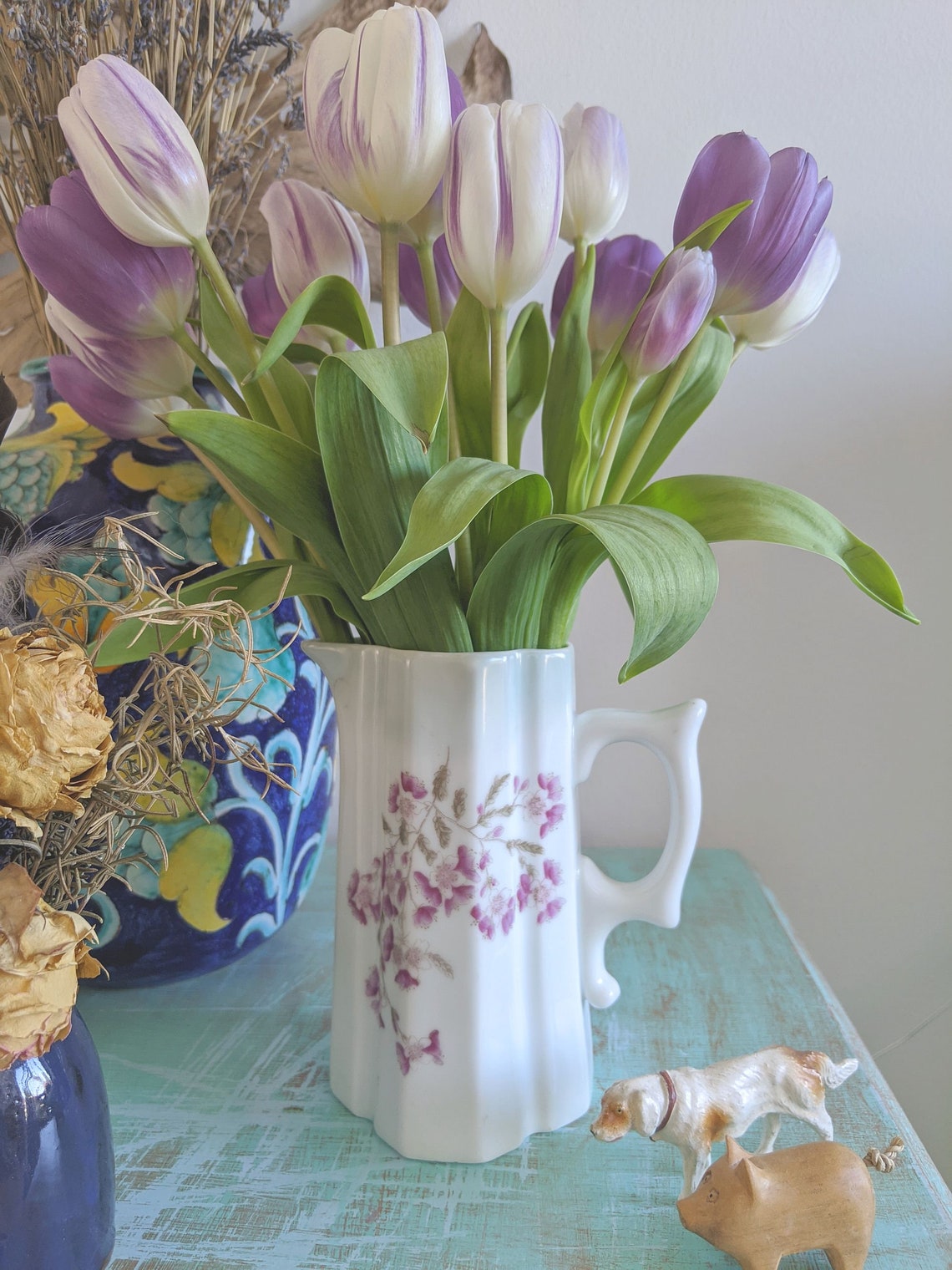 Vintage Porcelain Water Milk Jug With Flowers. Antique Cottage - Etsy