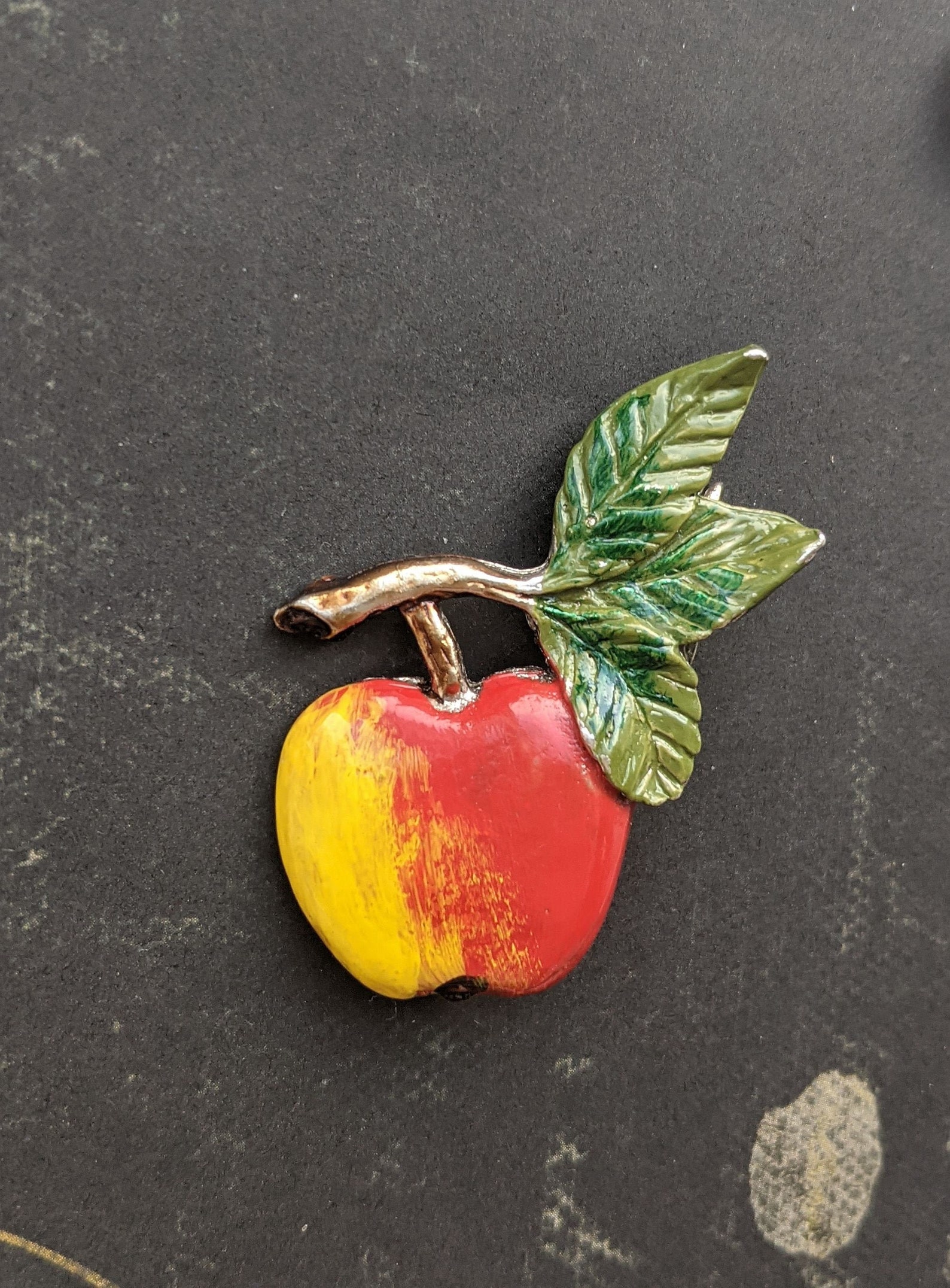 Vintage Enamel Apple Brooch. Vintage Red Apple Brooch. Antique Enamel
