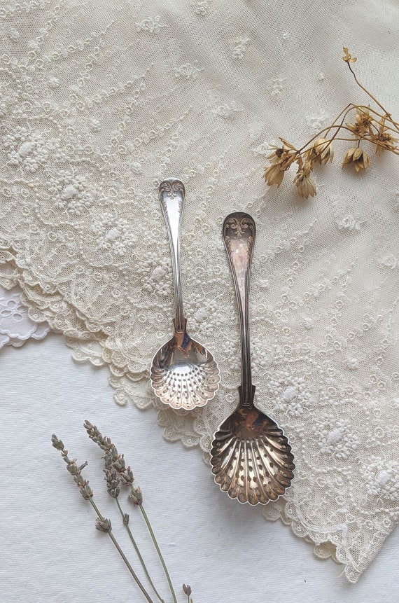 Antique Set of Two Sugar Sifter Spoon. Artkrupp Berndorf Spoon