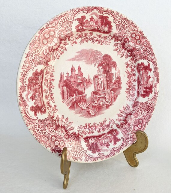 Plato de porcelana vintage La Cartuja Sevilla Pickman. Coleccion plato de porcelana. Gran placa de porcelana roja y blanca. Cabana cocina chic. Etsy Espana
