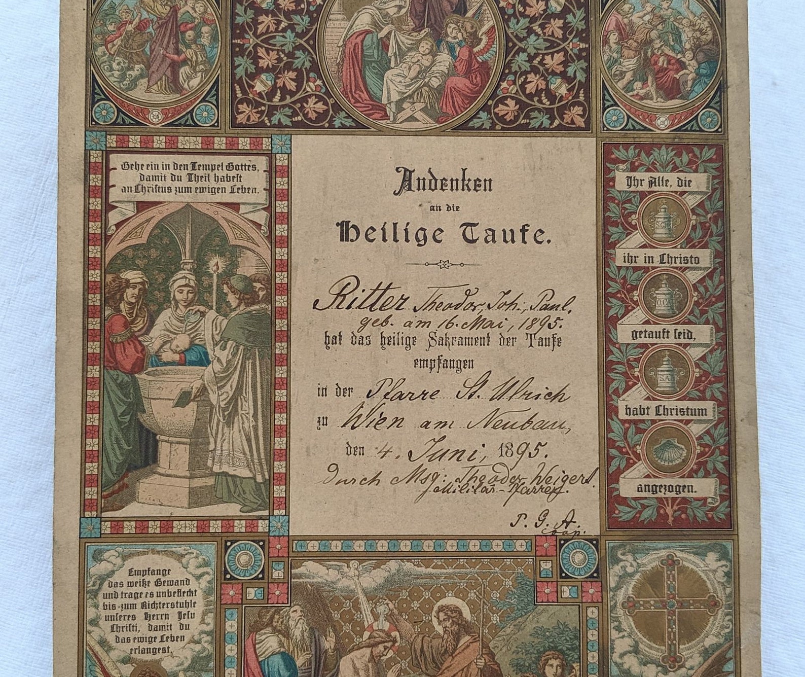 Antique Baptism Certificate. German Language Baptism Certificate