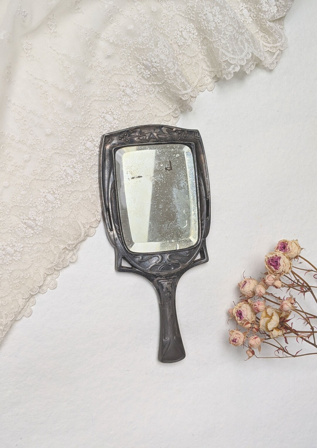 Antique Rare Art Deco Hand Mirror. Antique Argentor Mirror. Small