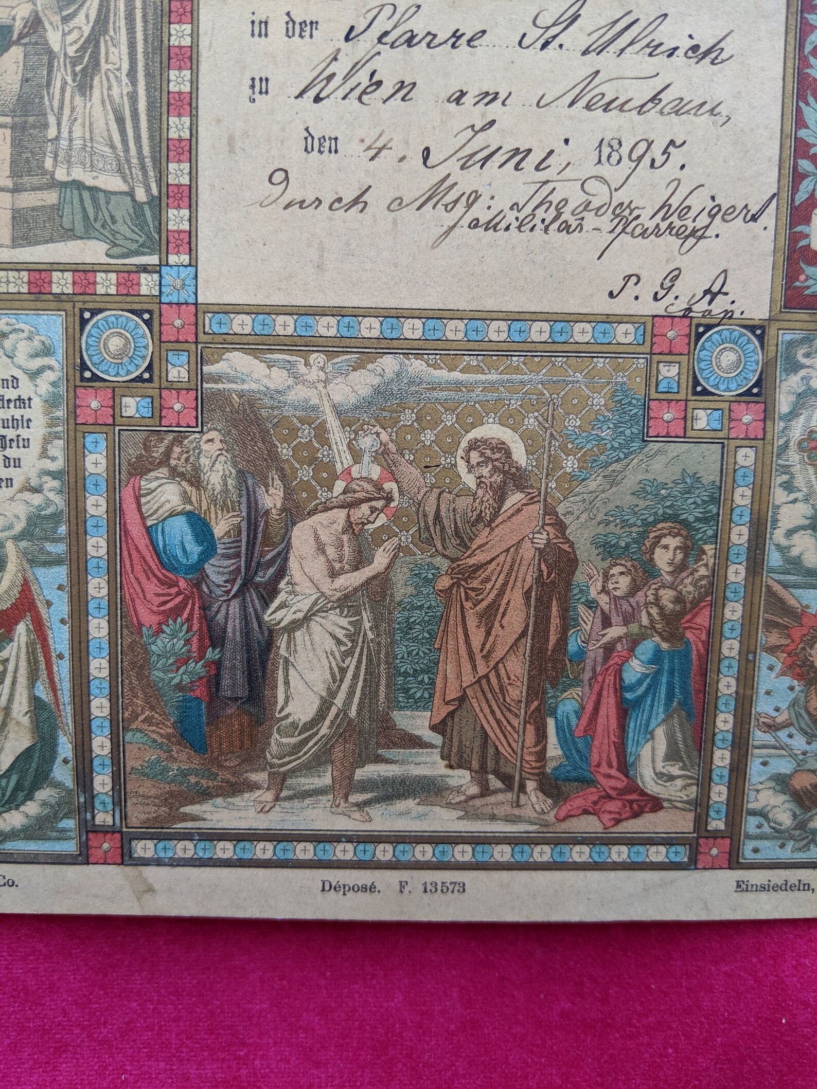 Antique Baptism Certificate. German Language Baptism Certificate