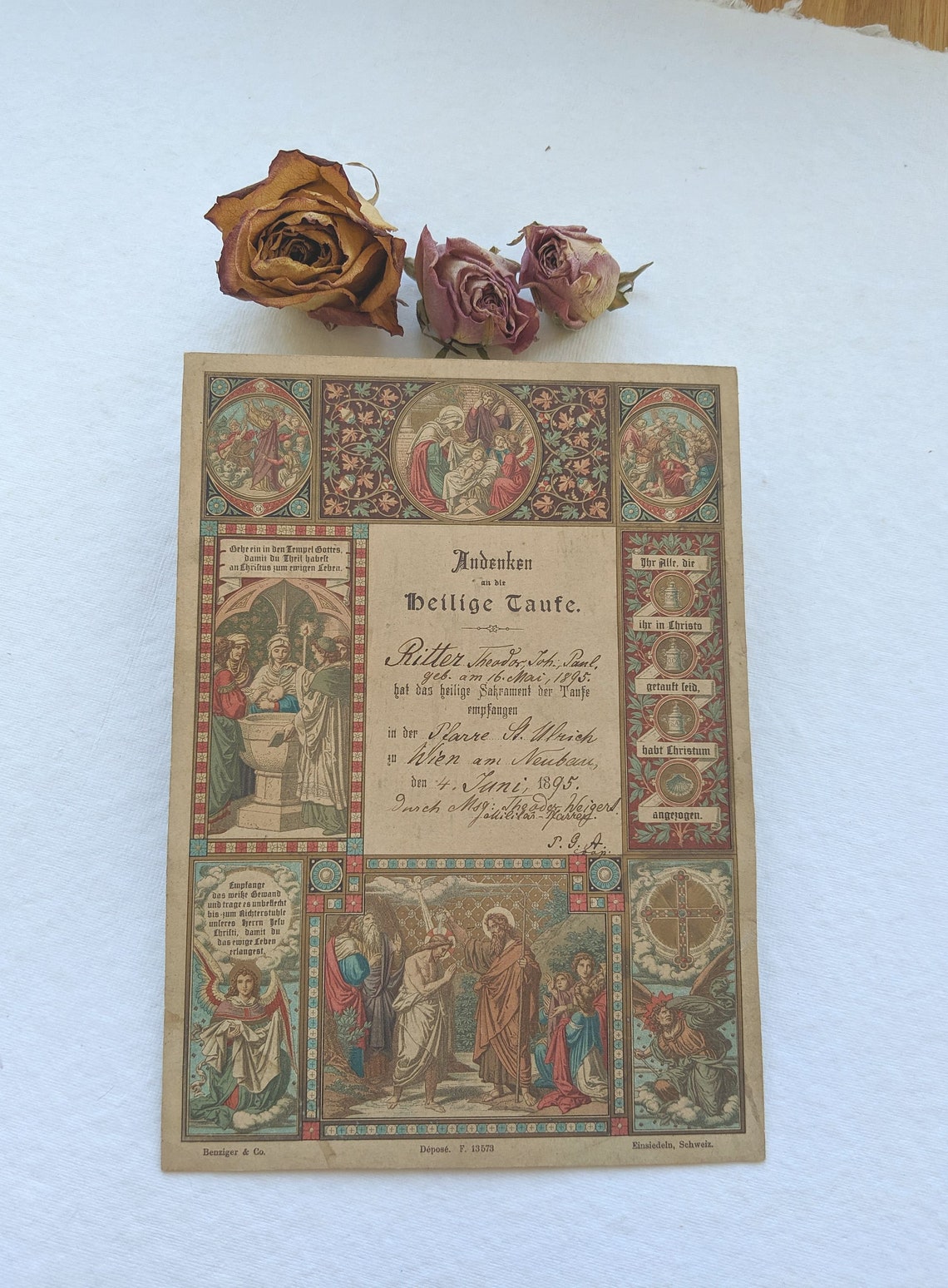 Antique Baptism Certificate. German Language Baptism Etsy