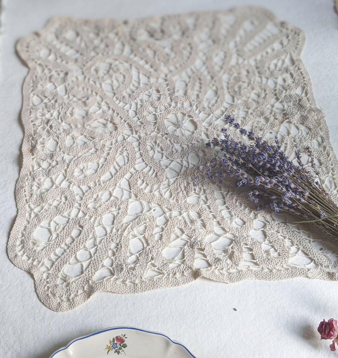 Crocheted Cotton Lace Doily. Large Lace Napkin. Vintage Etsy