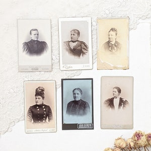 Karta ze zdjęciem portretowym antycznych pań. Zestaw 6 kart gabinetowych portretowych. Karty CDV antycznych kobiet. 1800-1900. Karta ze zdjęciem gabinetowym.