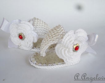 Baby Sandals, Baptism Baby Shoes, Baptism Shoes,  Crochet Baby Sandals, Baby Girl Sandal, Baby Summer Shoes, White Girl Shoes, Newborn Shoes