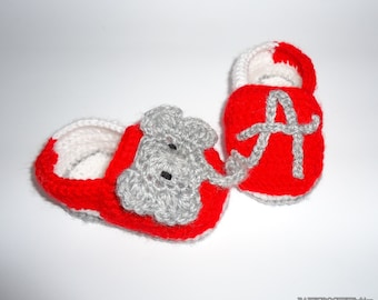 Soft Baby Shoes, Crochet Baby Moccassins, Red Baby Moccassins, Alabama Shoes, Crochet Baby Alabama Moccassins, Cute Baby Shoes