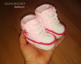 Crochet Baby Converse,  Pink Shoes, Crochet Pink Boots,  Little Baby Shoes, Newborn Baby, Warm Slippered