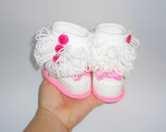 White Baby Booties, Crochet Baby Boots, Ugg  Baby Boots, Baby Slippers, Newborn Boots, Toddler Boots, Baby Gift Shoes