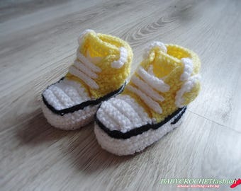 Crochet Baby Sneaker, Crochet Yellow Sneakers, Baby Shoes, All Star Sneakers,  Baby Boots, Shoes for Babies , Toddler Shoes, New Baby Shoes,