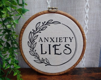 Anxiety Lies Wall Decor / Funny Faux Embroidery /Funny Faux Cross Stitch / Funny Home Decor / Overthinker Gift / Funny Office Decor