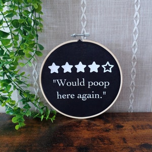 Would Poop Here Again Wall Decor / Funny Wall Decor / Funny Home Decor / Funny Bathroom Decor / Faux Embroidery / Faux Cross Stitch