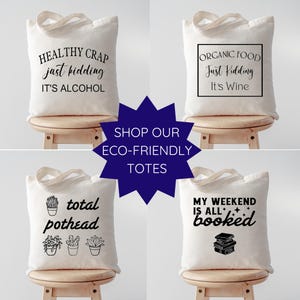 four bags with the words shop our eco - friendly totes printed on them