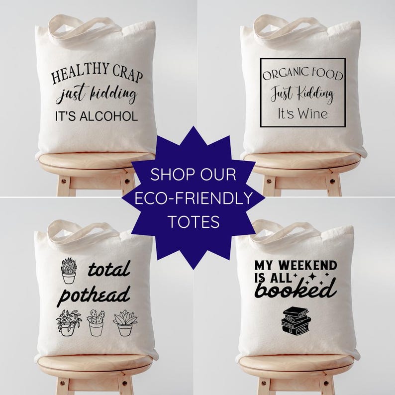 four bags with the words shop our eco - friendly totes printed on them