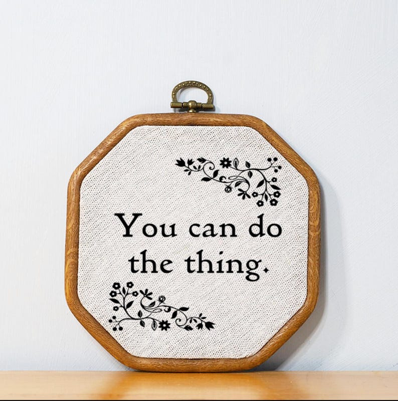 Inspirational Quote Desk Accessory Encouragement Gift Bohemian Wall Art Small Space Decor Faux Embroidery Floral Motivational Office Sign afbeelding 1