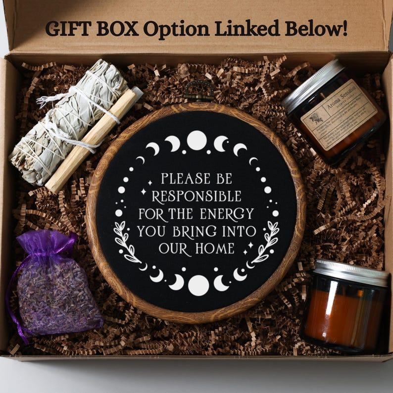 Wiccan Decor Please Be Responsible for the Energy Witchy Decor Witchy Home Decor Moon Phase Boho Home Decor Embroidery Wiccan Cross Stitch immagine 2