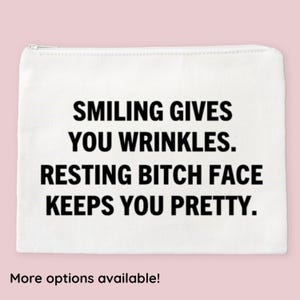 RBF Resting Bitch Face Canvas Zippered Makeup Bag Funny Cosmetic Bag Organizer Pouch Toiletry Bag Unique Customizable Novelty Gift Idea