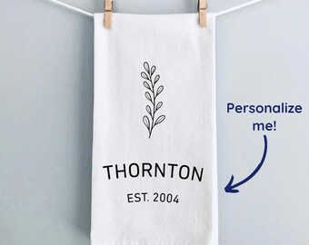 Modern Home Decor Personalized Kitchen Towel Custom Name Home Decor Monogram Towel Housewarming Gift Personalized Wedding Gift Towel