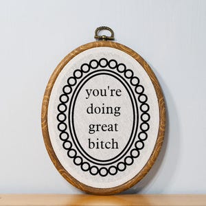 Funny Motivational Sign Dorm Wall Decor Unique Customizable Gift for Her Faux Embroidery Funny Home Decor Boho Office Sign Vintage Inspired image 1