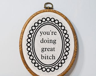 Funny Motivational Sign Dorm Wall Decor Unique Customizable Gift for Her Faux Embroidery Funny Home Decor Boho Office Sign Vintage Inspired