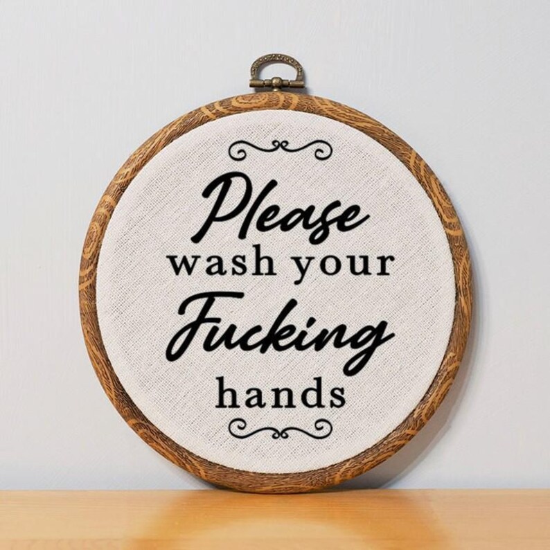 Funny Bathroom Art Funny Bathroom Sign Faux Funny Embroidery Vulgar ...