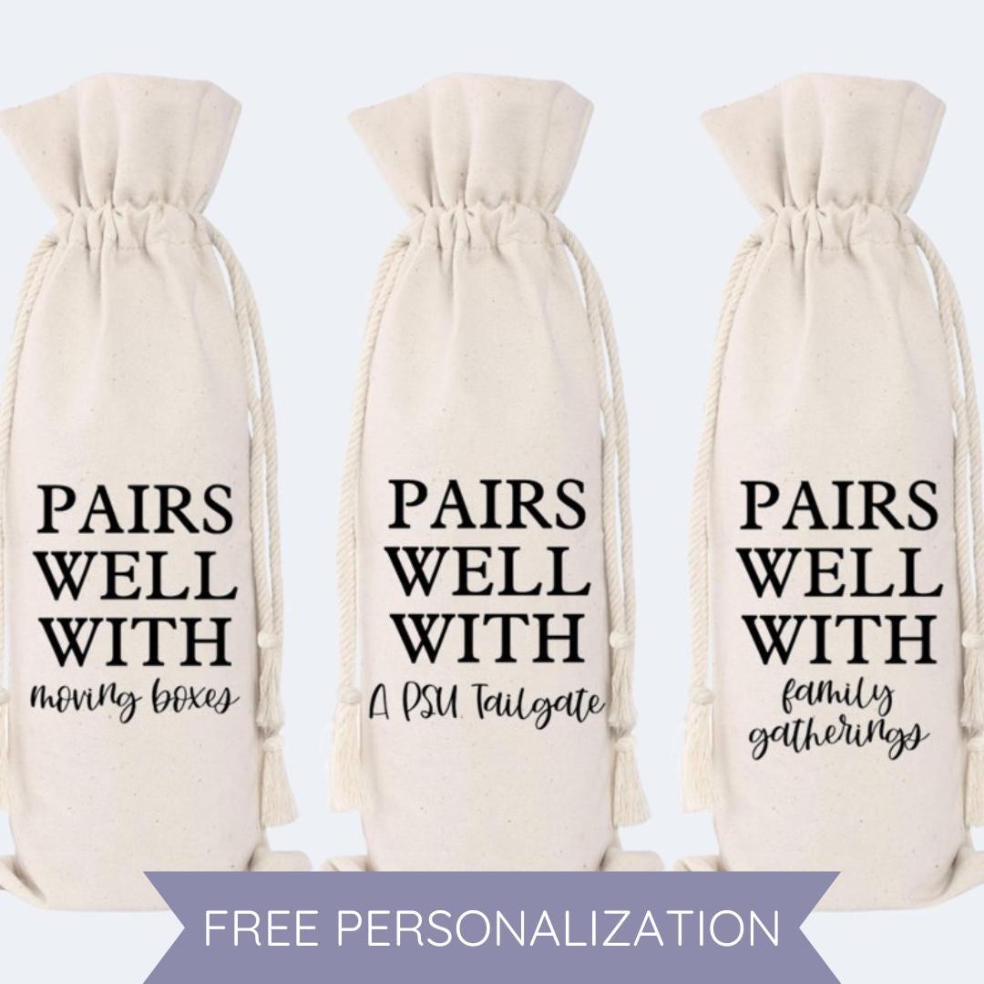 Personalized Wine Gift Bag Reusable Wine Bottle Tote Hostess Gift Custom Wine Carrier Eco Friendly Canvas Bag Housewarming Gift Wine Lover