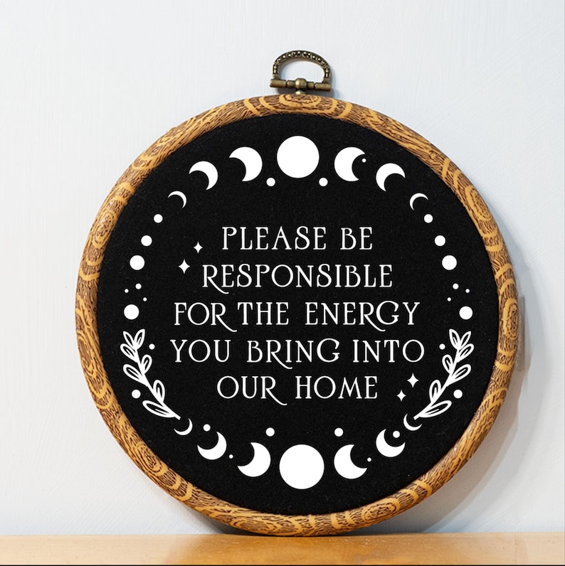Wiccan Decor Please Be Responsible for the Energy Witchy Decor Witchy Home Decor Moon Phase Boho Home Decor Embroidery Wiccan Cross Stitch immagine 1