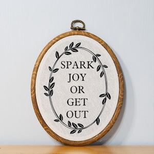 Spark Joy Faux Embroidery Wall Decor Unique Novelty Gift Idea Customizable Housewarming Gift Funny Office Wall Art KonMari Method Inspired