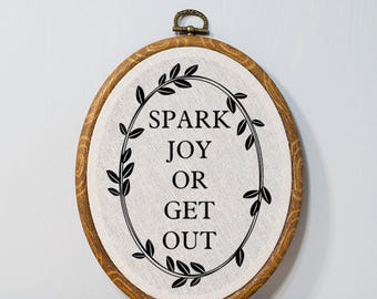 Spark Joy Faux Embroidery Wall Decor Unique Novelty Gift Idea Customizable Housewarming Gift Funny Office Wall Art KonMari Method Inspired