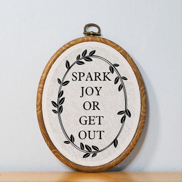 Spark Joy Faux Embroidery Wall Decor Unique Novelty Gift Idea Customizable Housewarming Gift Funny Office Wall Art KonMari Method Inspired