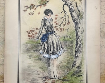 Ilustración Art Déco vintage - E. Maudy, década de 1920, "Arte de tocador"