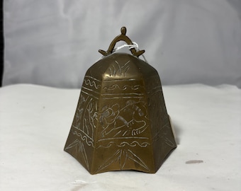 Campana de templo chino antigua de latón, grabada con diseños, campana de oración y meditación, templo budista, pieza de colección rara.