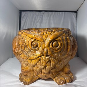 Jardinière hibou vintage poterie Comanche, céramique du milieu du siècle, glaçure brune rustique, pot succulent d'intérieur, art de studio de collection