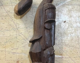 Hand Carved Wooden Cane: Vintage Curved Top Spiral Design