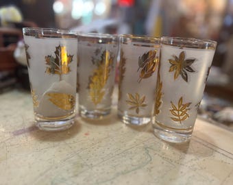 Vintage  Glass Set, Printed, Glassware, Dishware