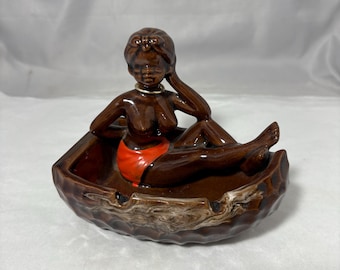 Vintage Ceramic Naked African Woman Ashtray | Caribbean Decor | Unique Ashtray | Collectible Home Accent | Gift Idea