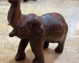 Vintage Wooden Baby Elephant Figurine, Hand Carved Solid Wood, Elephant Figurine, Good Luck Elephant, Collectible