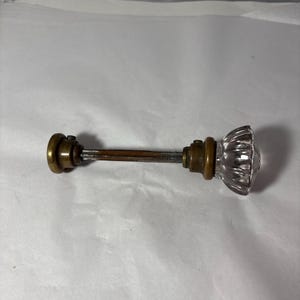 Juego de pomos de puerta de cristal transparente de 12 puntas de estilo vintage, cuello de latón, eje roscado, herrajes de estilo antiguo, pomo de repuesto.